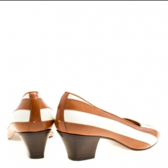 Celine stripe leather white mini block heel pumps - Picture 5 of 8